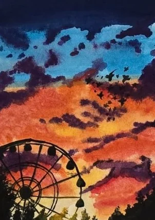 Acrylic painting by Garima: ferris wheel at sunset