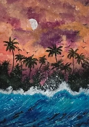 Acrylic painting by Garima: tropical island waves