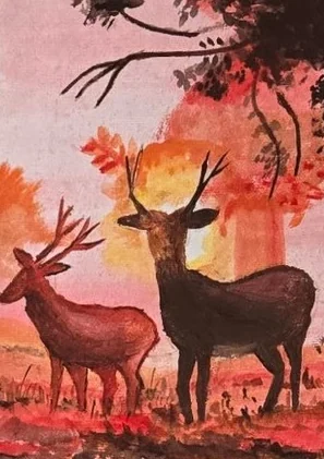 Acrylic painting by Garima: deer in an autumn forest
