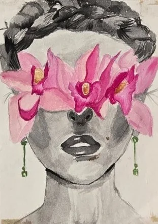Acrylic painting by Garima: floral blindfold portrait