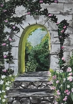 Acrylic painting by Garima: garden stone archway
