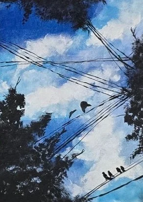 Acrylic painting by Garima: birds on the wires