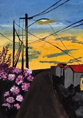 Acrylic painting by Garima: street lamp at sunset